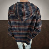 AIDASE  -  Men's Hooded Shirt Autumn Winter New Plaid Long Sleeve Single-breasted Design Fashion Versatile Loose Male Shirts 21E7421 aidase-shop