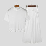 AIDASE  -  Men Sets Mesh See Through Sexy Turtleneck Short Sleeve T Shirt & Pants 2PCS Streetwear Summer 2025 Fashion Men's Suits aidase-shop