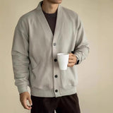 AIDASE  -  European Large V-neck Work Jacket Men's Twill Texture Elastic Long-sleeved Sweatshirt Cardigan Casual Commuting aidase-shop