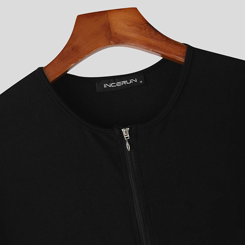 AIDASE  -  Men Bodysuits Patchwork O-neck Short Sleeve Zipper Casual Male Rompers Sexy Summer Skinny 2025 Fashion Bodysuit S-3XL aidase-shop