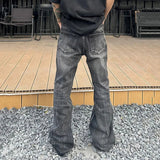 AIDASE  -  Fashion Men's Jeans Lightning Crack Print Washed Slim Fit Design Versatile Straight Slightly Flared Denim Pants 21E6876 aidase-shop