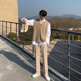 Aidase Autumn Sweater Vest Suits Men's Elegant Casual Set Handsome New Long Sleeve Shirt  V-neck Vet Khaki Trousers 3pcs/2pcs Set aidase-shop