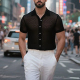 AIDASE  -  Men Shirt Hollow Out See Through Lapel Short Sleeve Men Clothing Summer Streetwear 2025 Fashion Casual Male Shirts S-5XL