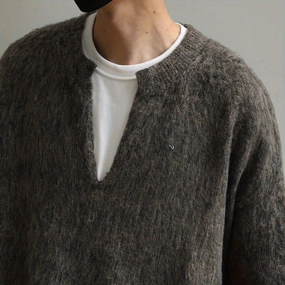 AIDASE  -  American Street Fashion Solid Color V-Neck Sweater Men Autumn And Winter Lazy Style High-End Casual Knitted Sweater Jacket Men aidase-shop