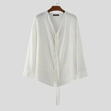 AIDASE  -  Men Shirt Solid Color V Neck Long Sleeve Loose Casual Male Tops Streetwear Korean Style Shirts 2025 Fashion Men Clothing aidase-shop