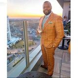 Aidase Gentle Orange Plaid Men Suit 2 Pieces Slim Fit Tailor-Made Blazer Pants Single Breasted Wedding Groom Work Wear Causal Tailored aidase-shop