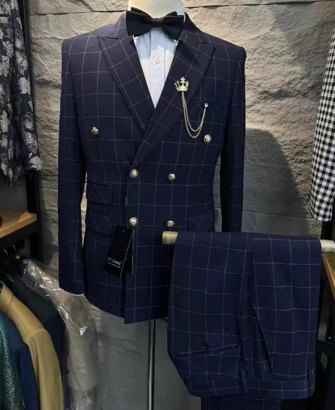 Aidase Grey Striped Mens Suits Double Breasted for Wedding Custom Made for Man Costume Groom 2-Pieces Tuxedos Best Man Blazer Pants aidase-shop