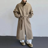AIDASE  -  Autumn New Men's Mid-Length Trench Coat Korean Style Over-the-Knee Long Sleeve Lace-up Stand collar Windbreaker 21E7663