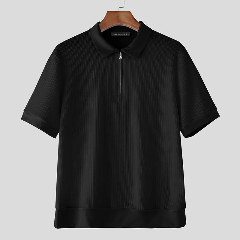 AIDASE  -  Men Shirt Patchwork Lapel Zipper Short Sleeve Summer Male Tops Streetwear Shirts 2025 Fashion Casual Men Clothing S-5XL aidase-shop