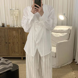 AIDASE  -  Men Shirt Solid Color V Neck Long Sleeve Loose Casual Male Tops Streetwear Korean Style Shirts 2025 Fashion Men Clothing