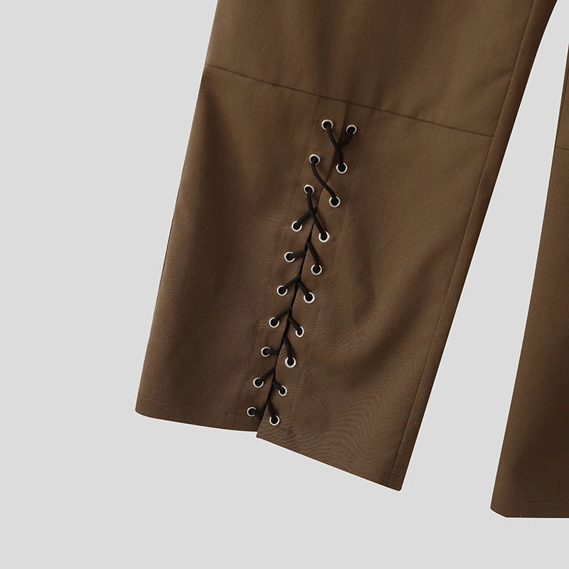 AIDASE  -  Men Pants Solid Color Button Lace Up Loose Casual Trousers Men Streetwear Joggers 2025 Fashion Leisure Male Long Pants aidase-shop