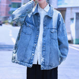 AIDASE  -  Trend Men Denim Jacket Coat Embroidered Patchwork Design Loose Long Sleeve Lapel Single-breasted Casual Menswear 21E6600 aidase-shop