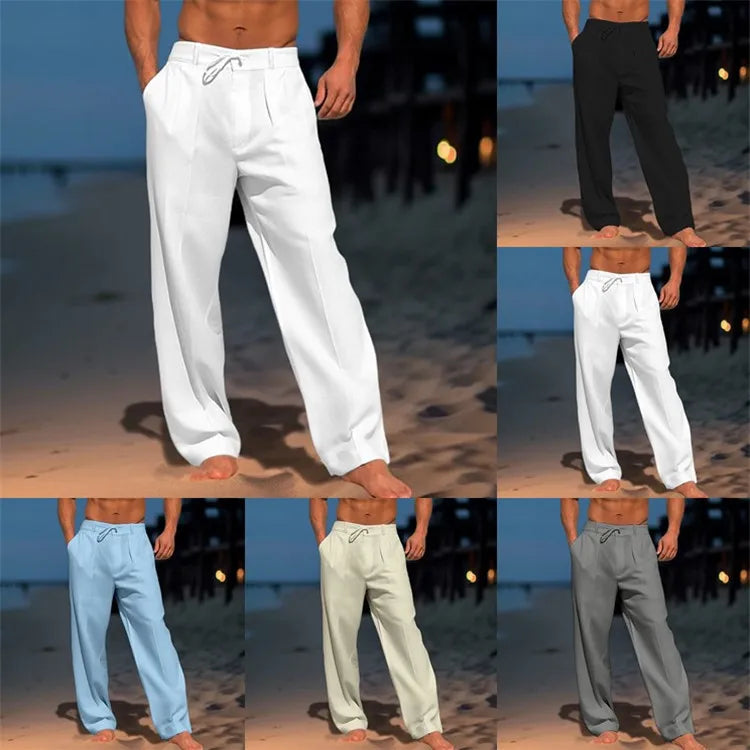 AIDASE  -  Men's Linen Long Pants Summer Beach Shorts Front Pockets Solid Color Breathable Casual Daily Vacation aidase-shop