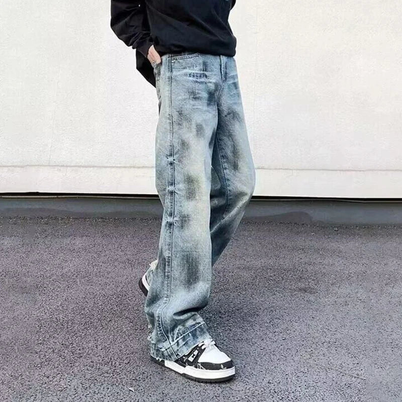 AIDASE  -  High Street Male Jeans Washed Niche Design Vintage Straight-leg Trendy Denim Trousers 2025 New Fashion Menswear 21E6678 aidase-shop