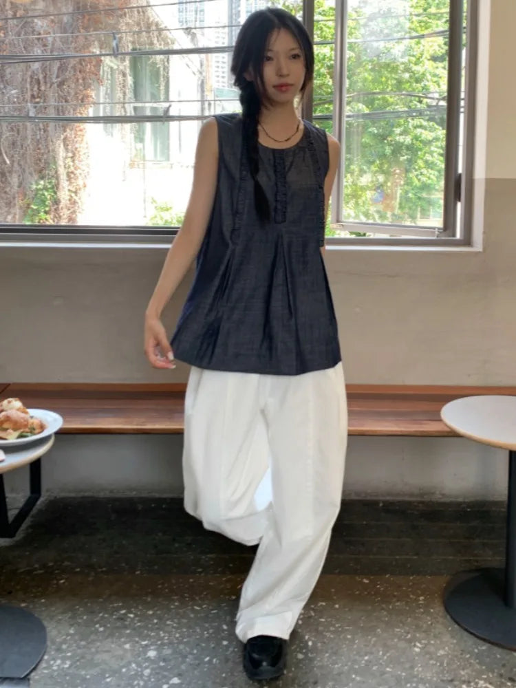 AIDASE  -  Women's High Waist Wide Leg Jeans 2025 New Korean Design Faionable Folded Knife Long Pants Versatile Sli Spring Autumn aidase-shop