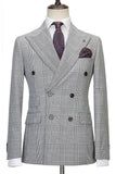 Aidase Gray Check Mens Wedding Tuxedos Double Breasted Slim Fit  Pants Suits Formal Party  Groom Wear 2 Pieces aidase-shop