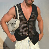 AIDASE  -  Mesh Men Tank Tops Sleeveless Sexy Tops Tee Summer V Neck Buttons Tops Streetwear Vests Oversize S-3XL Men's Clothing aidase-shop