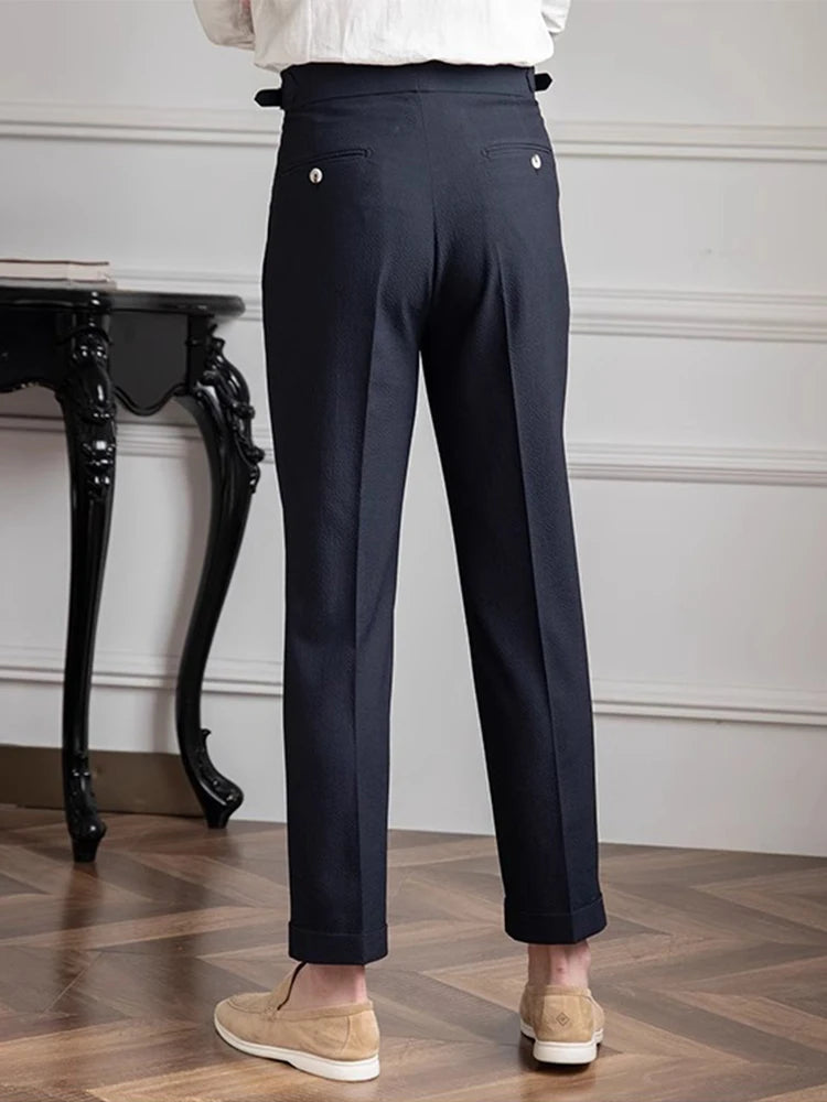 AIDASE  -  Casual Solid Color Pleated High Waist Trousers 2025 Spring Fall Trendy Men's Slim Fit Straight Pants Naples Style Trousers Mens aidase-shop