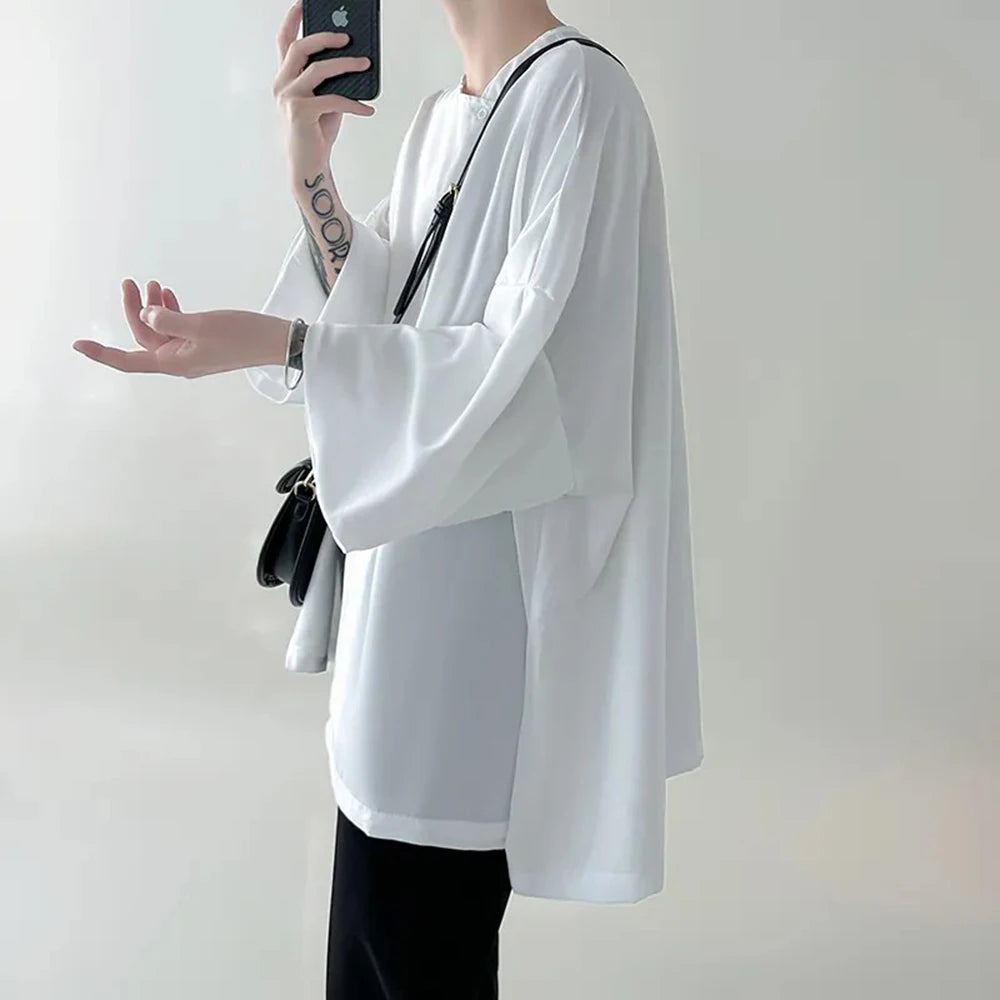 AIDASE  -  Men's New Irregular Oblique Button Short-Sleeved Shirt American Retro Fashion Trend Simple Loose Casual Breathable Men's Tops aidase-shop