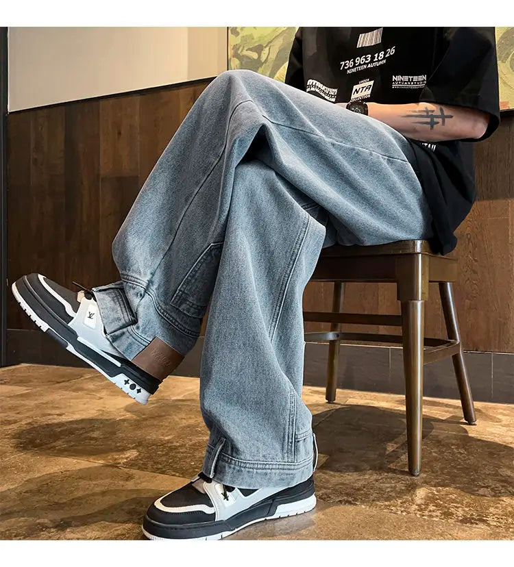 AIDASE  -  Niche Men's Jeans Pocket Reverse Straight-leg Design Male Denim Long Pants 2025 New Fashion Solid Color Trousers 21E6850 aidase-shop