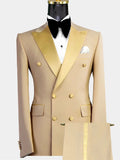Aidase Gold Men Suits 2 Pieces Blazer Pure Pants Double Breasted Tuxedo Modern SatinWide Lapel Wedding Formal Work Prom Causal Tailored aidase-shop