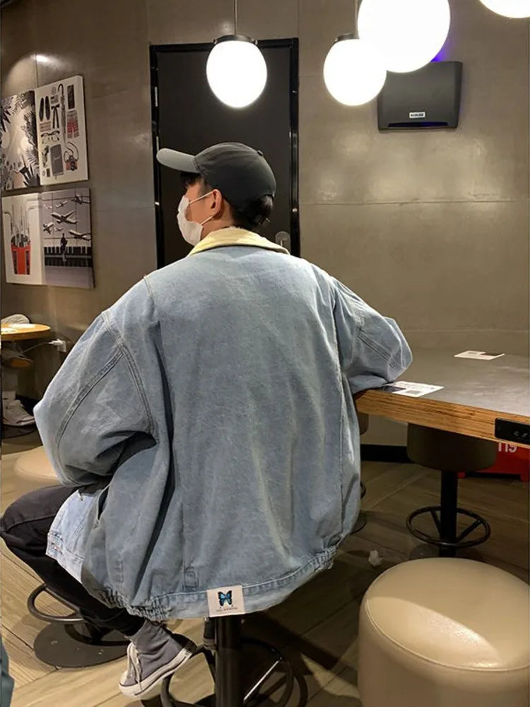 Aidase Japan Retro Lapel Denim Jacket Cityboys Punk Loose Jacket Autumn Hong Kong Style Hip Hop Handsome Stitching Jeans Coat aidase-shop