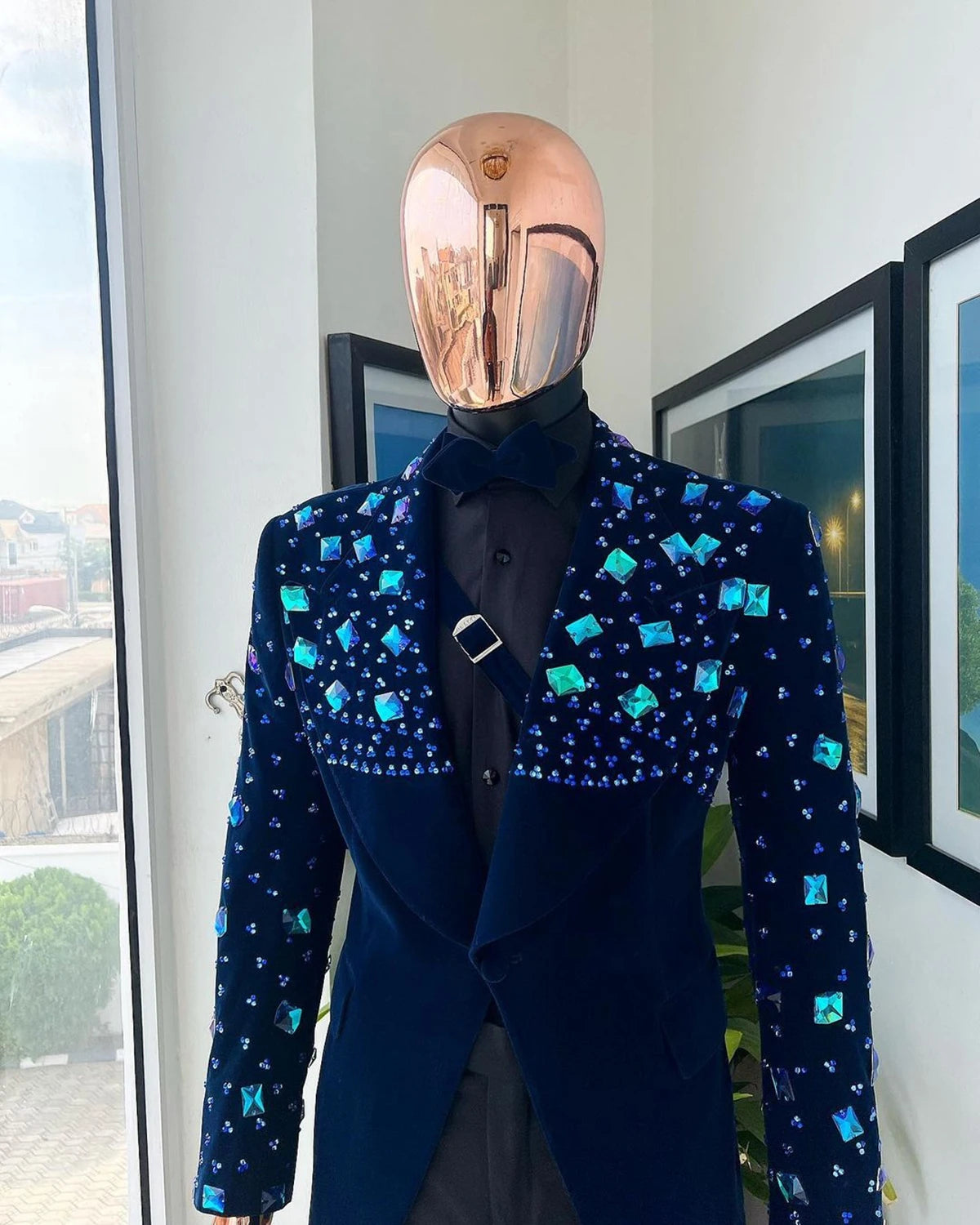 Aidase Luxury Men's Suits Tailored 2 Pieces Velvet Blazer Black Pants One Button Diamonds Beaded ShinyWedding Groom Tailored Plus Size aidase-shop