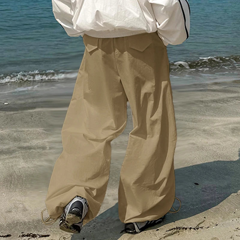 AIDASE  -  Men Cargo Pants Solid Color Drawstring Joggers Loose Casual Trousers Men Streetwear 2025 Fashion Male Long Pants S-5XL aidase-shop