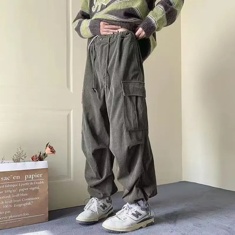 Aidase Corduroy Cargo Pants for Men Streetwear Black Cargo Trousers Male Joggers Hip Hop Green Black Japanese Pocket Korean aidase-shop