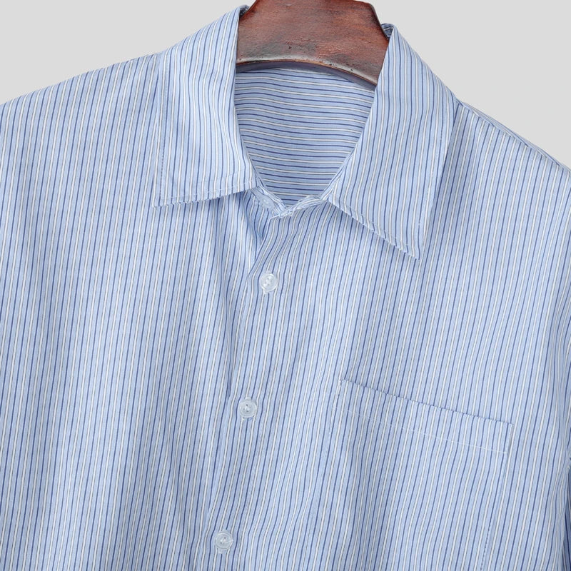 AIDASE  -  Men Striped Shirt Lapel Long Sleeve Button Casual Men Clothing Loose Streetwear 2025 Korean Style Fashion Male Shirts aidase-shop