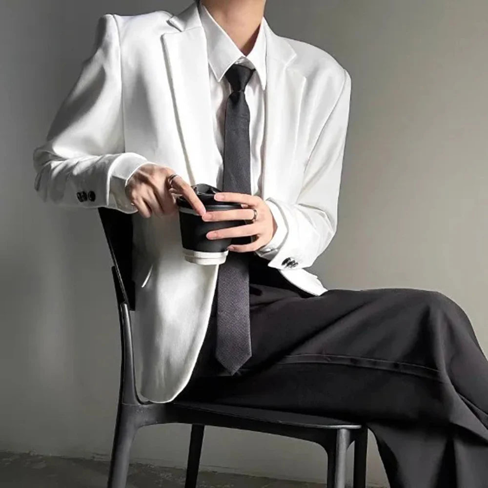 AIDASE  -  Autumn Winter Men's Solid Color Long-Sleeved Suit Jacket American Retro Fashion Trend High Street Loose Simple Niche Men's Tops aidase-shop