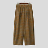 AIDASE  -  Men Pants Plaid Button Joggers Loose Casual Wide Leg Trousers Men Streetwear 2025 Pleated Oversize Fashion Long Pants aidase-shop