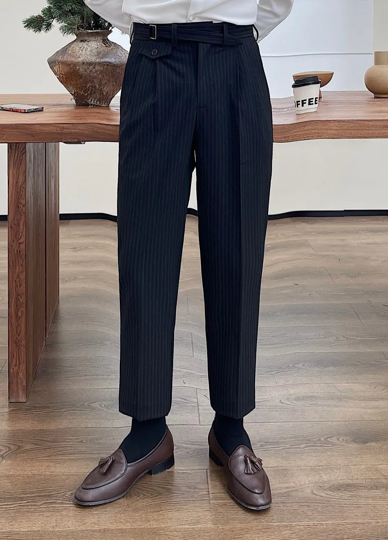 Men's Fashion Fall Stripe Straight Men Clothes Office Trousers Luxury High Waist Casual Pants Korean Versatile Slim Long Pants aidase-shop