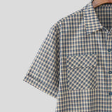 AIDASE  -  Men Plaid Shirt Lapel Short Sleeve Pockets Korean Style Men Clothing Summer Loose 2025 Streetwear Causal Male Crop Tops aidase-shop
