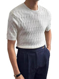 AIDASE  -  Summer Fashion Solid Color Slim Fit T-shirts Men Casual Short Sleeve Crew Neck Jumper Stylish Crochet Textured Knitted Tops Mens aidase-shop