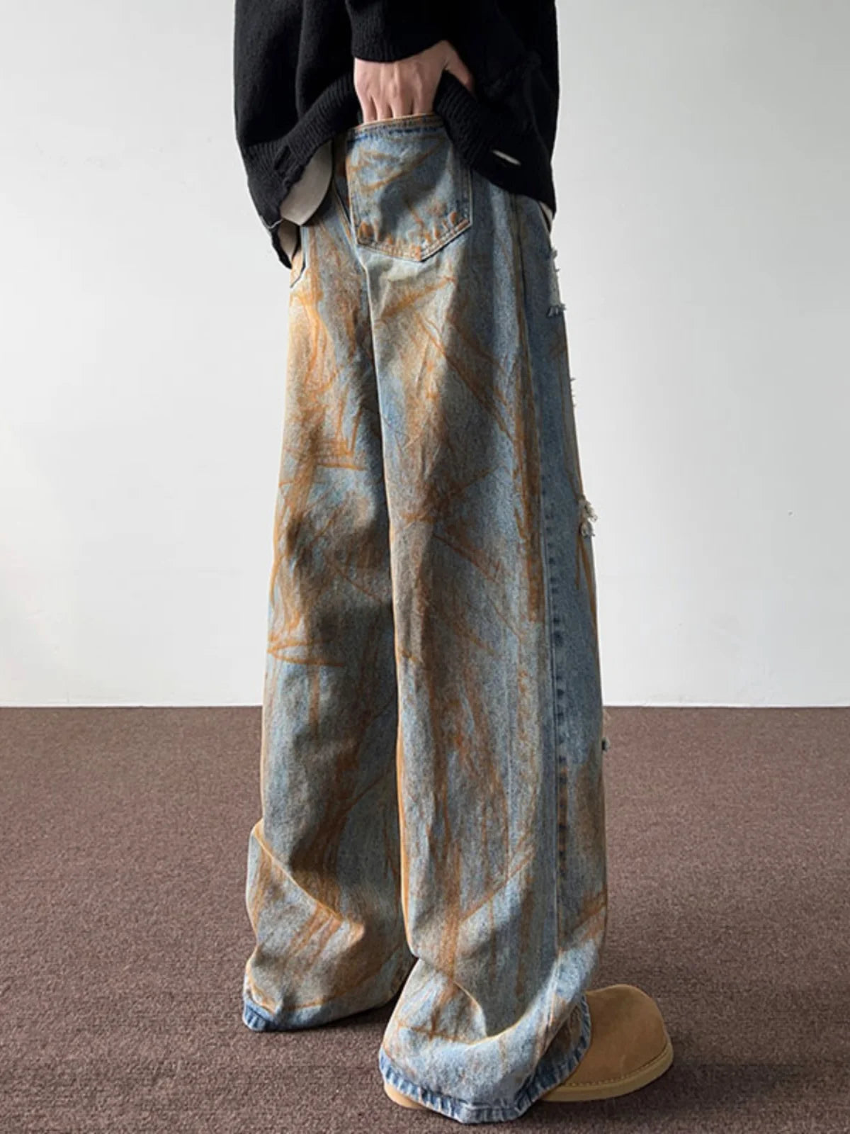 Aidase Spring and Autumn Tie Dyed Distressed Jeans, Men's Straight Leg American Trendy Brand Ruffian Handsome Casual Hip-hop High 2024 aidase-shop