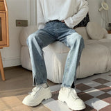 Aidase Korean Blue Jeans Men Slim Fit Fashion Casual Vintage Jeans Men Street wear Hip-hop Straight Denim Pants Men Trousers M-2XL
