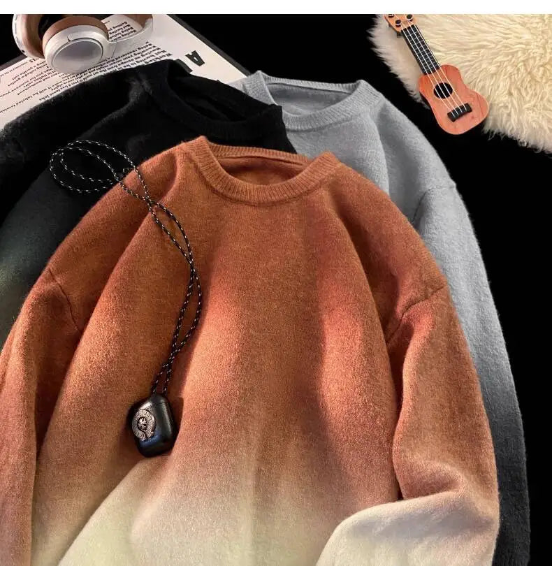 AIDASE  -  New Fashion Male Sweater Round Neck Knitted Gradient Contrast Color Design Long Sleeve Casual Pullovers Menswear 21E7029 aidase-shop