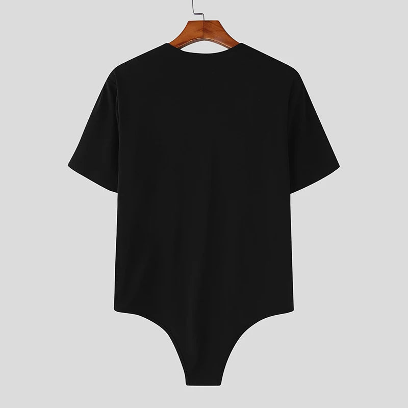 AIDASE  -  Men Bodysuits Patchwork O-neck Short Sleeve Zipper Casual Male Rompers Sexy Summer Skinny 2025 Fashion Bodysuit S-3XL aidase-shop