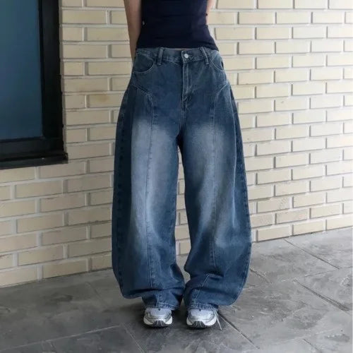 AIDASE  -  Women's High Waist Wide Leg Jeans 2025 New Korean Design Faionable Folded Knife Long Pants Versatile Sli Spring Autumn aidase-shop