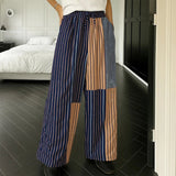 AIDASE  -  Men Pants 2025 Loose Drawstring Striped Patchwork Casual Straight Wide Leg Trousers Men Streetwear Fashion Long Pants aidase-shop