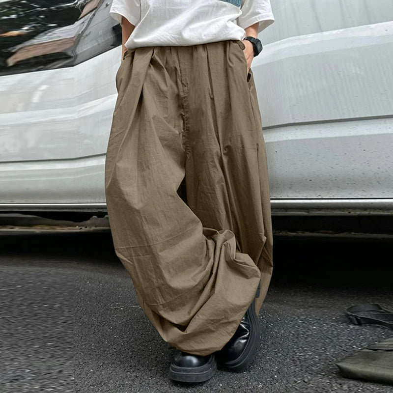 AIDASE  -  2025 Men Wide Leg Pants Joggers Elastic Waist Pleated Trousers Men Streetwear Oversize Korean Style Fashion Long Pants aidase-shop