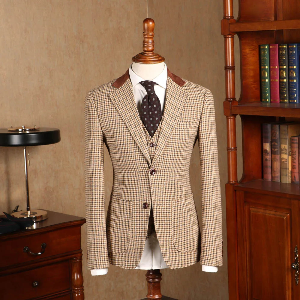 189.02Aidase 3 Piece Formal Classic Plaid Suits for Men Slim Fit Groom Wedding Tuxedo Prom Business Casual Male Suit Jacket Vest with Pants aidase-shop