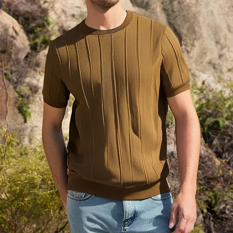 AIDASE  -  Summer Leisure O Neck Short Sleeve Knitted Tops Men Knitwear Fashion Solid Color Tees Daily Casual Mens Slim Fit Knit T-shirts aidase-shop