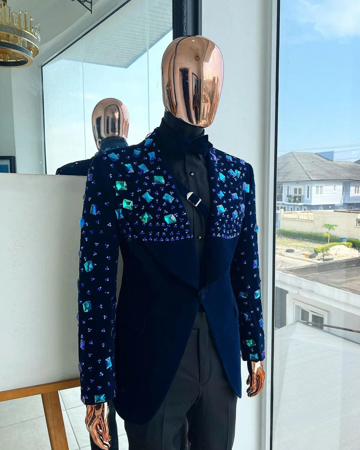 Aidase Luxury Men's Suits Tailored 2 Pieces Velvet Blazer Black Pants One Button Diamonds Beaded ShinyWedding Groom Tailored Plus Size aidase-shop