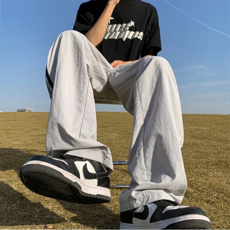 Aidase American Quick-drying Sports Casual Pants Men Korean Style Trendy High Street Overalls Loose Straight Striped Long Pants Chic aidase-shop