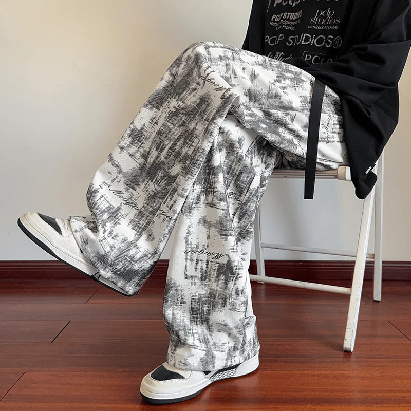 AIDASE  -  American Retro Tie Dye Men's Casual Pants Loose Straight Leg Autumn Trendy Brand High End Feeling Casual Sports Sweatpants aidase-shop