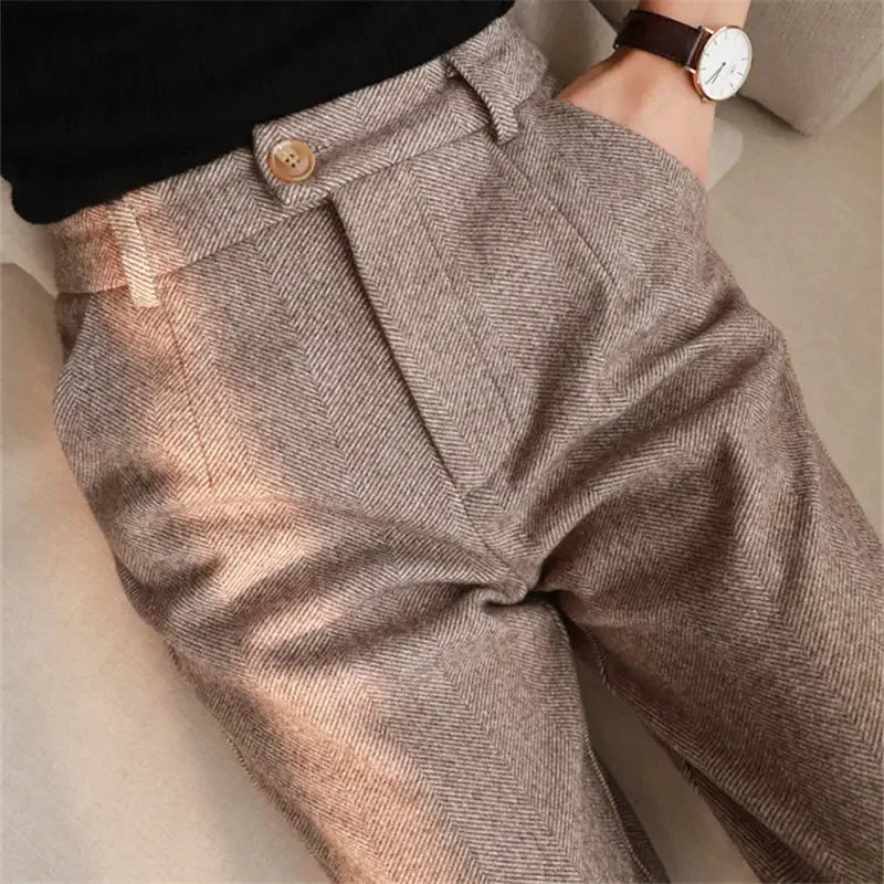 Aidase Woolen Pants Women's Harem Pencil Pants Autumn Winter High Waisted Casual Suit Pants Office Lady Women Trousers aidase-shop