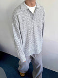 AIDASE  -  Autumn Casual Long Sleeve Knit Jumper Tops Mens Vintage Polo Neck Knitted Pullover Trendy Men's Twist Crochet Sweater Polo Shirt aidase-shop