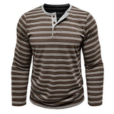 AIDASE  -  New Men's Henley Collar Long Sleeve T-Shirts Striped Casual Button T Shirt for Men Spring Autumn Male Fashion Cotton Tees Tops aidase-shop